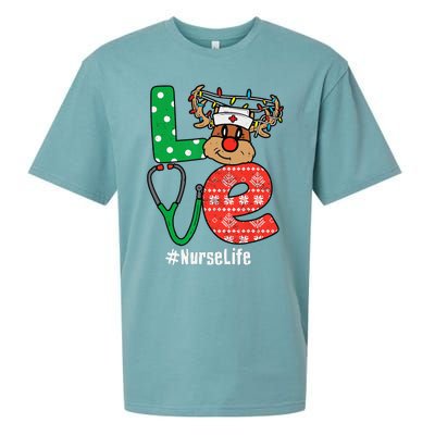 Funny Christmas Nurse Stethoscope Christmas Reindeer Nurse Sueded Cloud Jersey T-Shirt