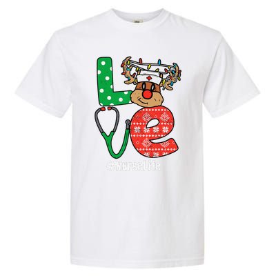 Funny Christmas Nurse Stethoscope Christmas Reindeer Nurse Garment-Dyed Heavyweight T-Shirt