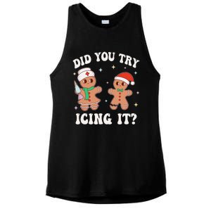 Funny Christmas Nurse Gingerbread Man Did You Try Icing It Ladies PosiCharge Tri-Blend Wicking Tank