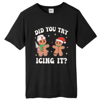 Funny Christmas Nurse Gingerbread Man Did You Try Icing It Tall Fusion ChromaSoft Performance T-Shirt