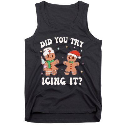 Funny Christmas Nurse Gingerbread Man Did You Try Icing It Tank Top