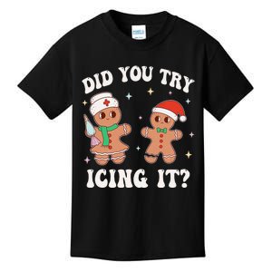 Funny Christmas Nurse Gingerbread Man Did You Try Icing It Kids T-Shirt