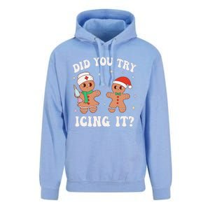 Funny Christmas Nurse Gingerbread Man Did You Try Icing It Unisex Surf Hoodie