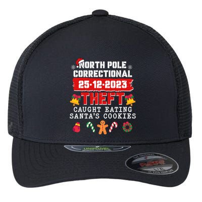 Funny Christmas North Pole Correctional Theft Caught Eating SantaS Cookies Flexfit Unipanel Trucker Cap