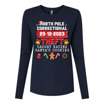 Funny Christmas North Pole Correctional Theft Caught Eating SantaS Cookies Womens Cotton Relaxed Long Sleeve T-Shirt