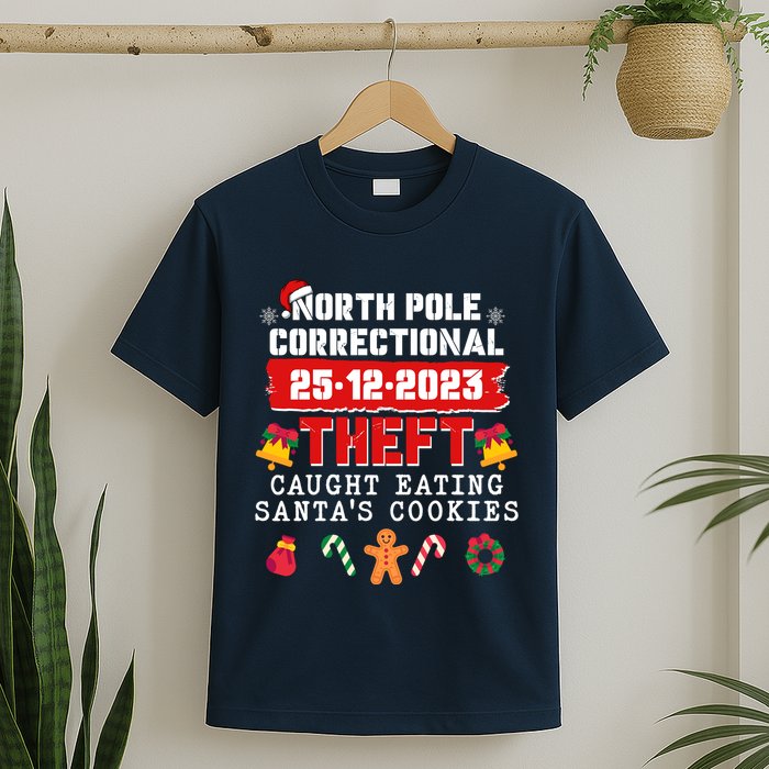 Funny Christmas North Pole Correctional Theft Caught Eating SantaS Cookies T-Shirt