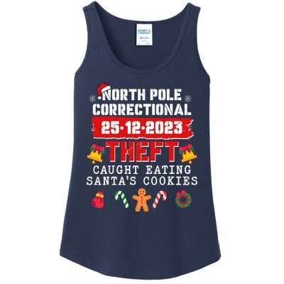 Funny Christmas North Pole Correctional Theft Caught Eating SantaS Cookies Ladies Essential Tank