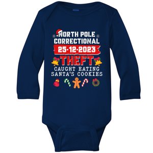 Funny Christmas North Pole Correctional Theft Caught Eating SantaS Cookies Baby Long Sleeve Bodysuit