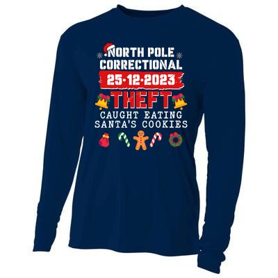 Funny Christmas North Pole Correctional Theft Caught Eating SantaS Cookies Cooling Performance Long Sleeve Crew