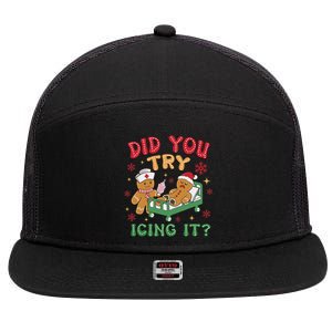 Funny Christmas Nurse Gingerbread Man Did You Try Icing It 7 Panel Mesh Trucker Snapback Hat