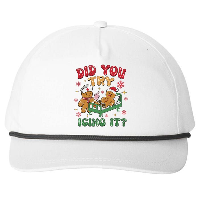 Funny Christmas Nurse Gingerbread Man Did You Try Icing It Snapback Five-Panel Rope Hat