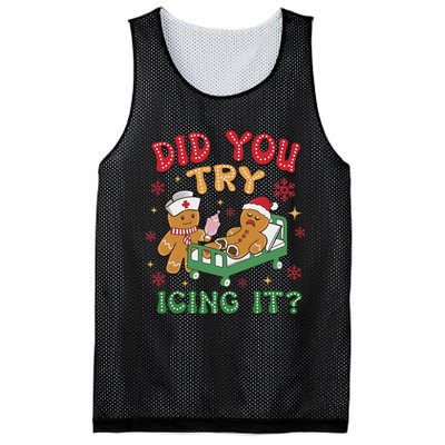 Funny Christmas Nurse Gingerbread Man Did You Try Icing It Mesh Reversible Basketball Jersey Tank