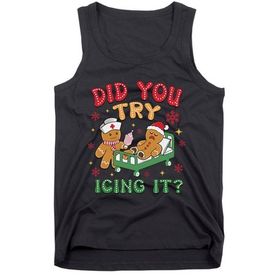 Funny Christmas Nurse Gingerbread Man Did You Try Icing It Tank Top