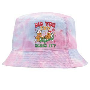 Funny Christmas Nurse Gingerbread Man Did You Try Icing It Tie-Dyed Bucket Hat