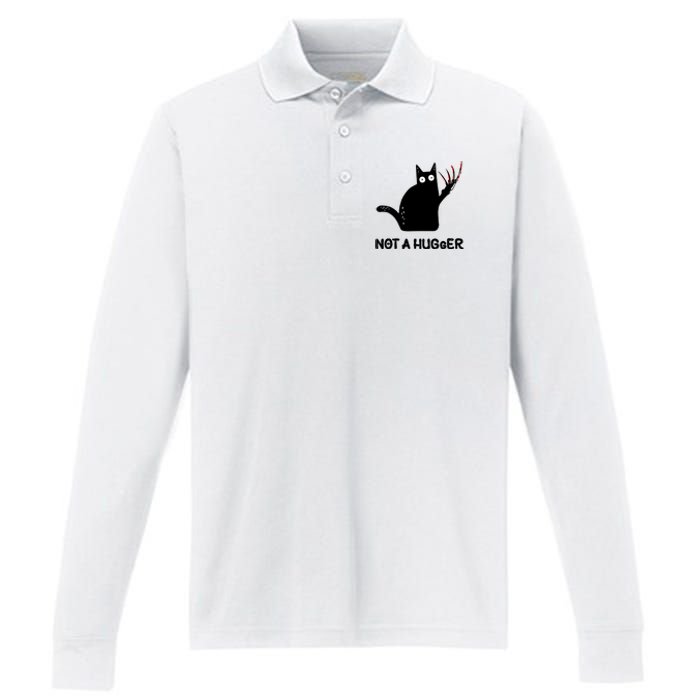 Funny Cat Not A Hugger Sarcastic Cat Saying Humor Joke Performance Long Sleeve Polo