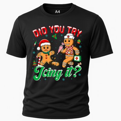 Funny Christmas Nurse Did You Try Icing It Gingerbread Man Cooling Performance Crew T-Shirt