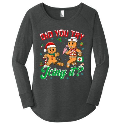 Funny Christmas Nurse Did You Try Icing It Gingerbread Man Women's Perfect Tri Tunic Long Sleeve Shirt