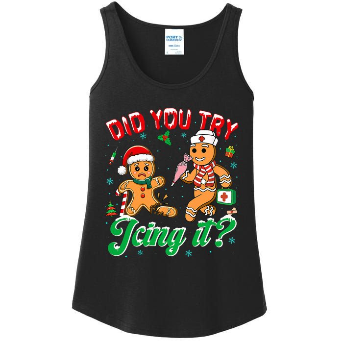 Funny Christmas Nurse Did You Try Icing It Gingerbread Man Ladies Essential Tank