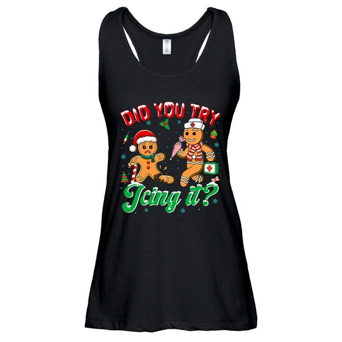 Funny Christmas Nurse Did You Try Icing It Gingerbread Man Ladies Essential Flowy Tank