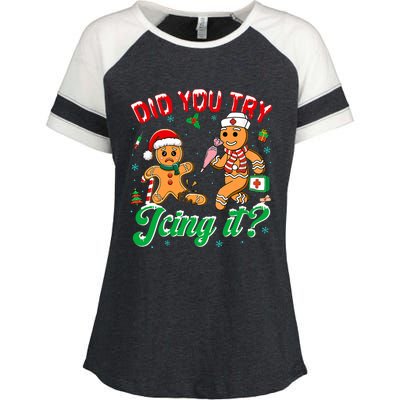 Funny Christmas Nurse Did You Try Icing It Gingerbread Man Enza Ladies Jersey Colorblock Tee