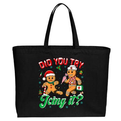 Funny Christmas Nurse Did You Try Icing It Gingerbread Man Cotton Canvas Jumbo Tote