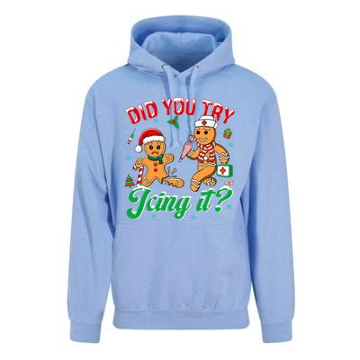 Funny Christmas Nurse Did You Try Icing It Gingerbread Man Unisex Surf Hoodie