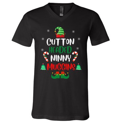 Funny Chistmas Ninny Muggins! Cotton Headed Elf Matching V-Neck T-Shirt