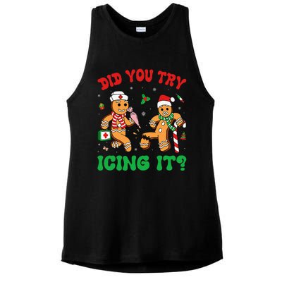 Funny Christmas Nurse Did You Try Icing It Gingerbread Man Ladies PosiCharge Tri-Blend Wicking Tank