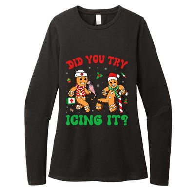 Funny Christmas Nurse Did You Try Icing It Gingerbread Man Womens CVC Long Sleeve Shirt