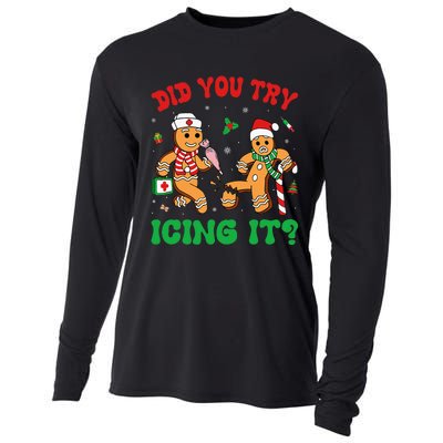 Funny Christmas Nurse Did You Try Icing It Gingerbread Man Cooling Performance Long Sleeve Crew