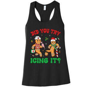 Funny Christmas Nurse Did You Try Icing It Gingerbread Man Women's Racerback Tank