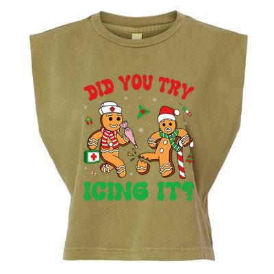 Funny Christmas Nurse Did You Try Icing It Gingerbread Man Garment-Dyed Women's Muscle Tee