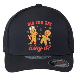 Funny Christmas Nurse Gingerbread Man Did You Try Icing It Flexfit Unipanel Trucker Cap