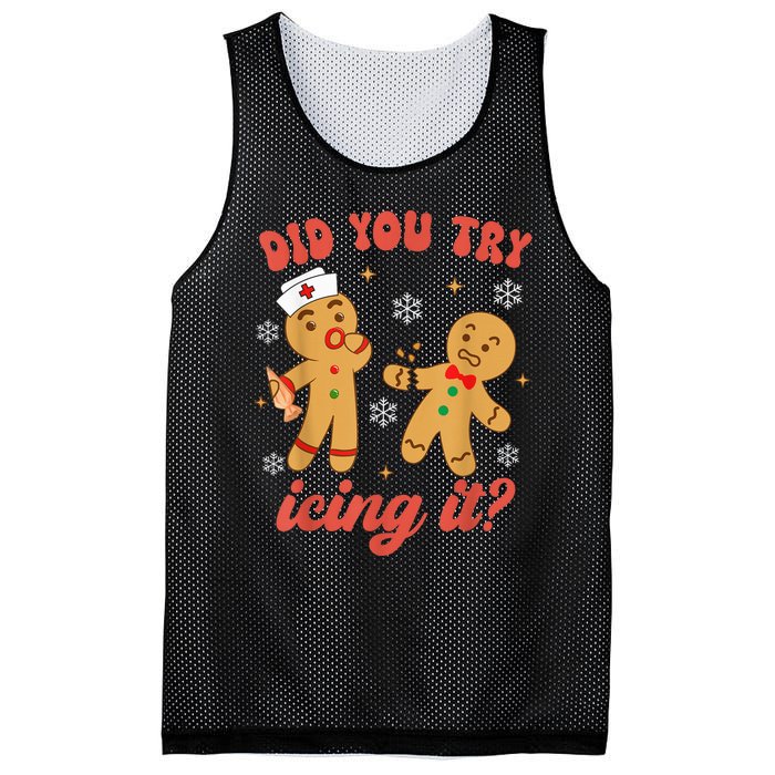 Funny Christmas Nurse Gingerbread Man Did You Try Icing It Mesh Reversible Basketball Jersey Tank