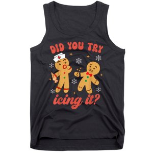 Funny Christmas Nurse Gingerbread Man Did You Try Icing It Tank Top