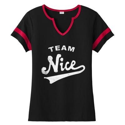 Funny Christmas Naughty or Nice Team Nice Ladies Halftime Notch Neck Tee