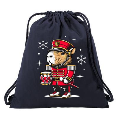 Funny Capybara Nutcracker Christmas Drummer Capybara Drawstring Bag