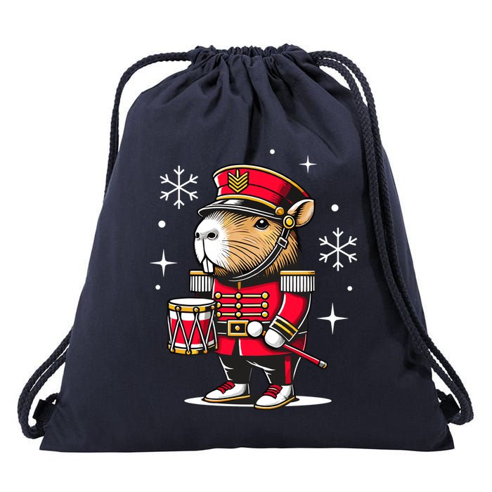 Funny Capybara Nutcracker Christmas Drummer Capybara Drawstring Bag