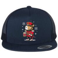 Funny Capybara Nutcracker Christmas Drummer Capybara Flat Bill Trucker Hat