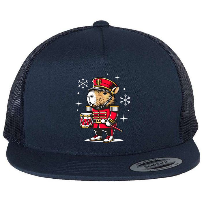 Funny Capybara Nutcracker Christmas Drummer Capybara Flat Bill Trucker Hat