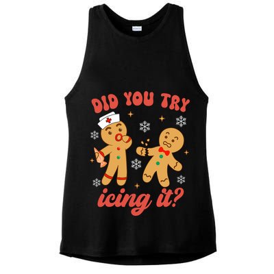 Funny Christmas Nurse Gingerbread Man Did You Try Icing It Ladies PosiCharge Tri-Blend Wicking Tank