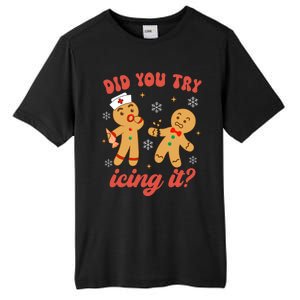 Funny Christmas Nurse Gingerbread Man Did You Try Icing It Tall Fusion ChromaSoft Performance T-Shirt