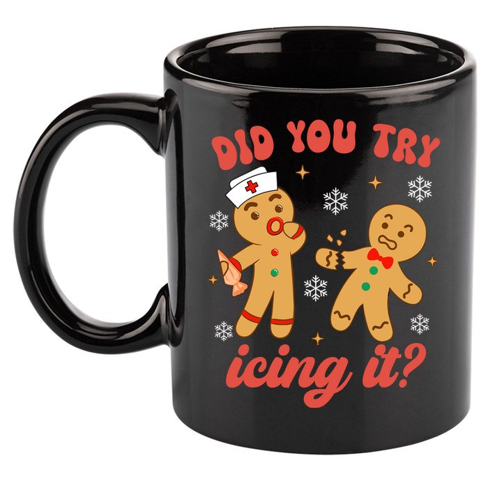 Funny Christmas Nurse Gingerbread Man Did You Try Icing It 11oz C Handle Ceramic Mug
