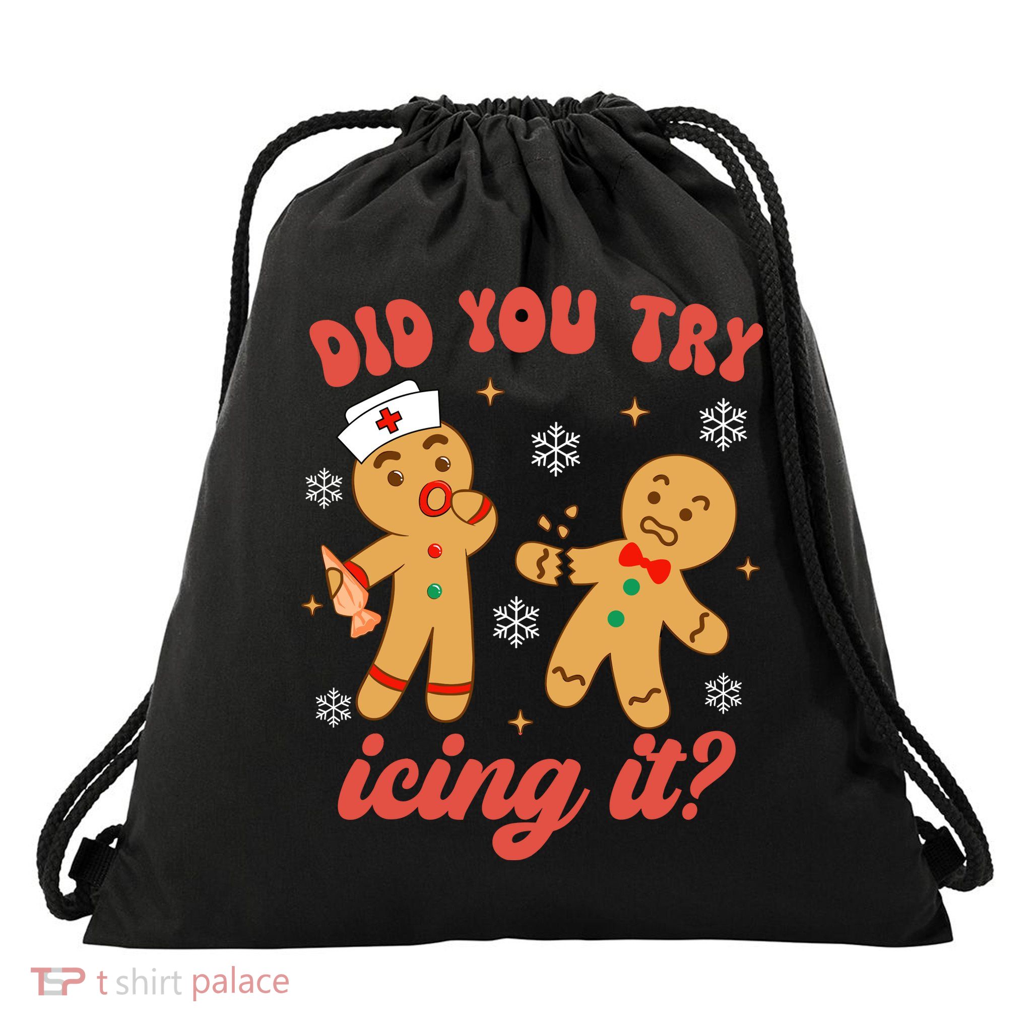 Funny Christmas Nurse Gingerbread Man Did You Try Icing It Drawstring Bag