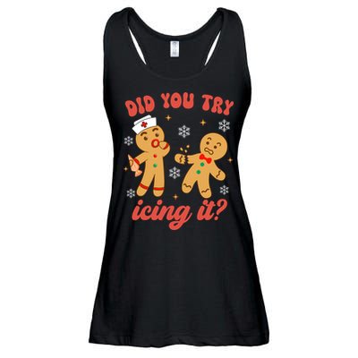 Funny Christmas Nurse Gingerbread Man Did You Try Icing It Ladies Essential Flowy Tank