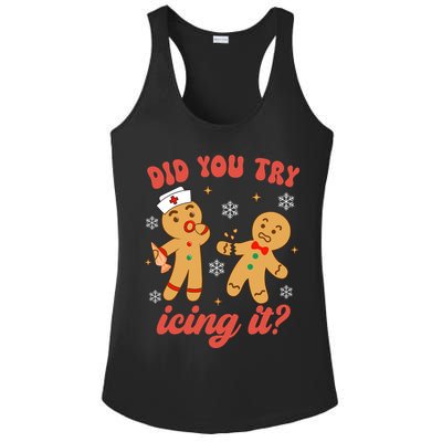 Funny Christmas Nurse Gingerbread Man Did You Try Icing It Ladies PosiCharge Competitor Racerback Tank