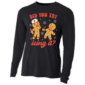 Funny Christmas Nurse Gingerbread Man Did You Try Icing It Cooling Performance Long Sleeve Crew