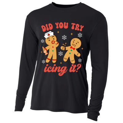 Funny Christmas Nurse Gingerbread Man Did You Try Icing It Cooling Performance Long Sleeve Crew