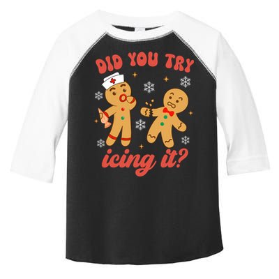 Funny Christmas Nurse Gingerbread Man Did You Try Icing It Toddler Fine Jersey T-Shirt