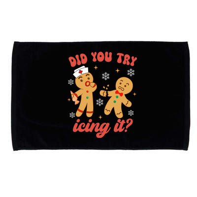 Funny Christmas Nurse Gingerbread Man Did You Try Icing It Microfiber Hand Towel